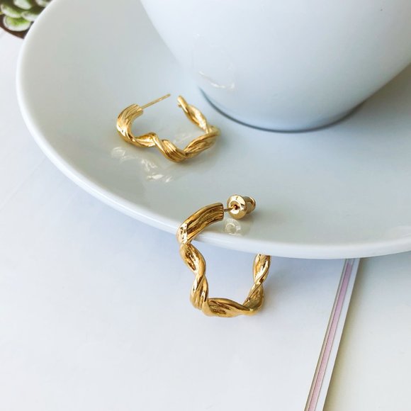 Gold Twisted Hoop Earrings - Picture 2 of 5